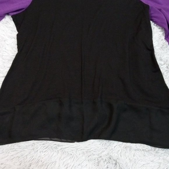 Notations Womens Shirt Blouse‎ Black Petite Large Purple Stretch Sheer Bottom - Picture 2 of 10
